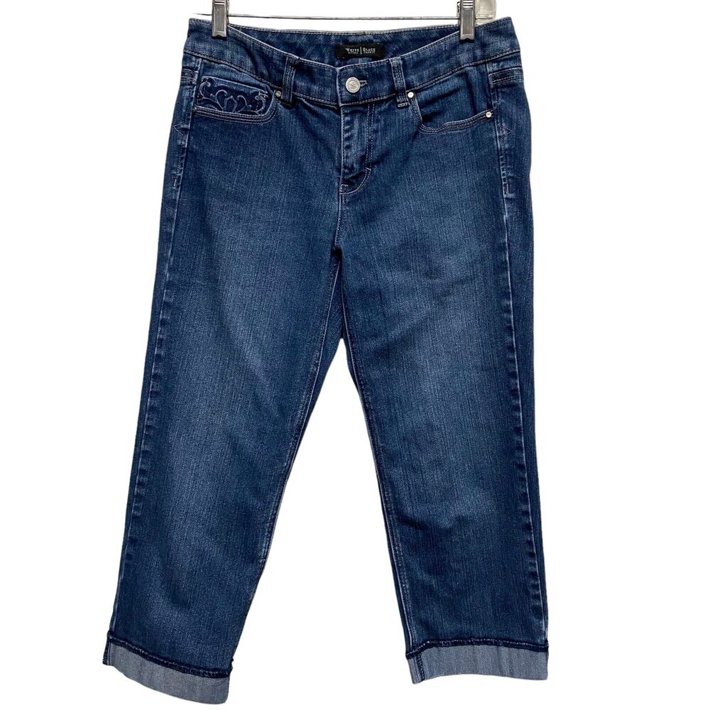 white house black market jeans Women's Sz 6 Capri Pockets Denim Pants Noir Style